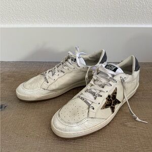 Golden Goose Off-White Sneakers with Leopard Star